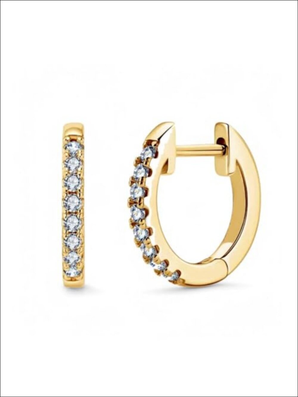 14k Gold Plated Huggie Hoop Earrings Cubic Zirconia 8mm 10mm 12mm